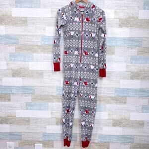 Macys Family PJs Polar Bear Fair Isle Fleece Union Suit Gray Hooded Womens XS